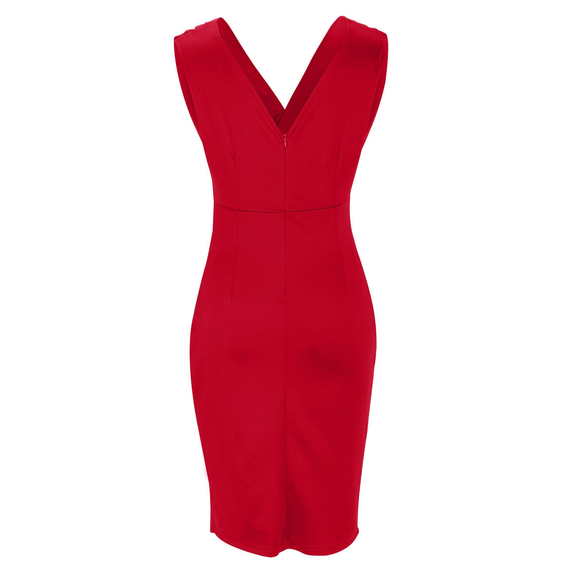 LORETTA | ÄRMELLOSES MIDI-KLEID MIT V-AUSSCHNITT, RAFFUNGEN UND SCHLITZ
