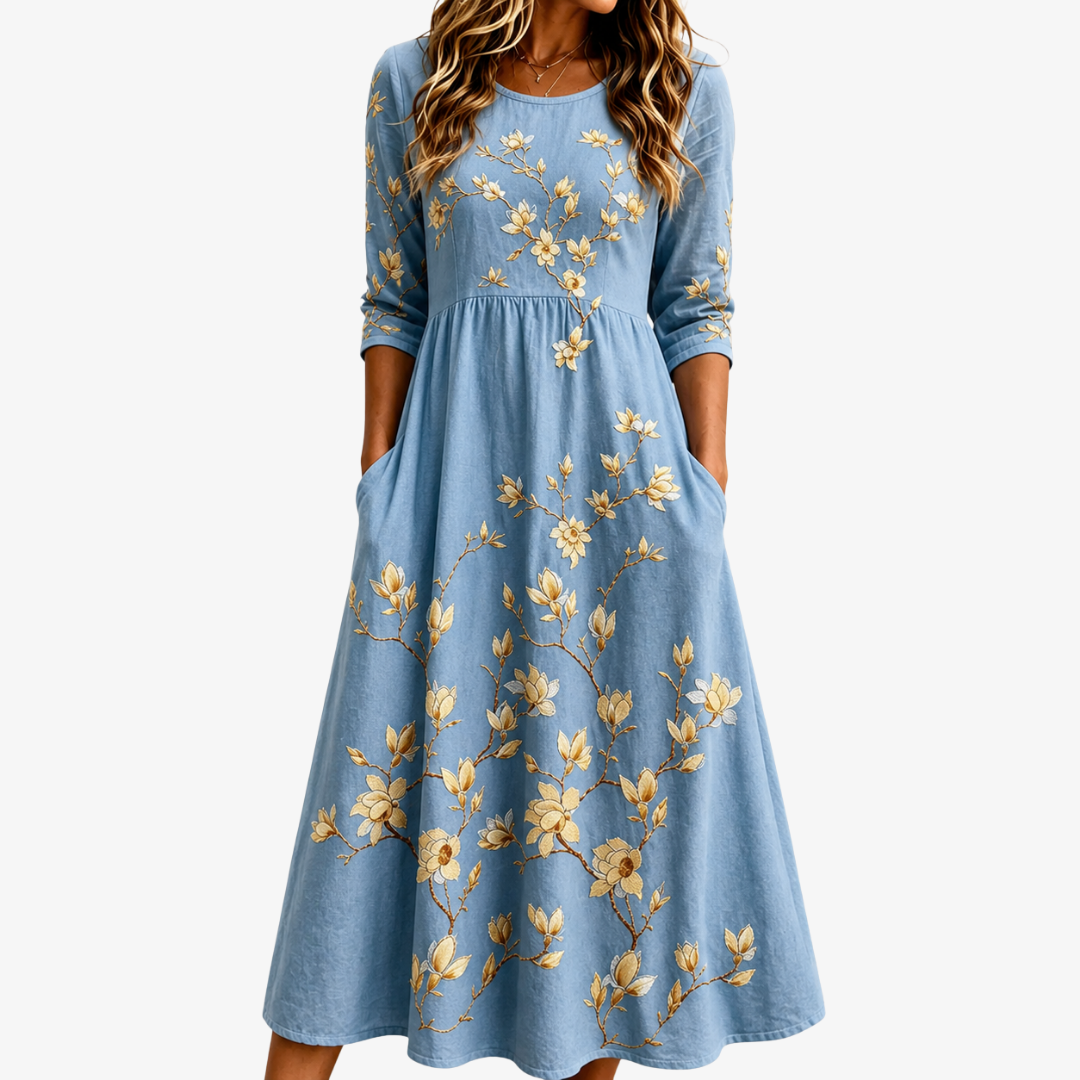 FREYA | BLUEBELL MEADOW POCKET-MIDI-KLEID