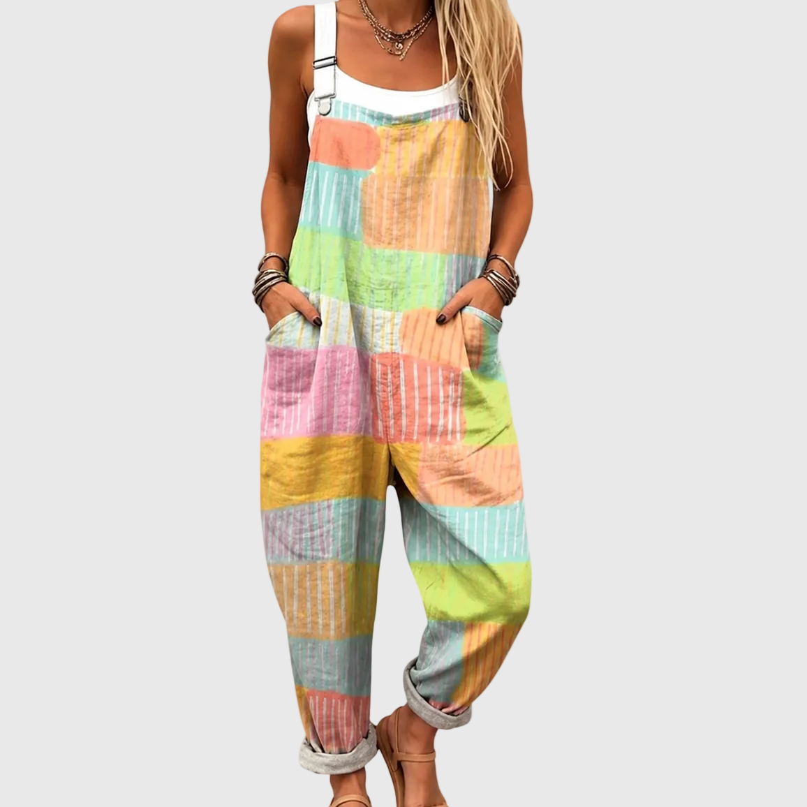 PASTEL-PATCHWORK-LATZHOSE KOMFORT