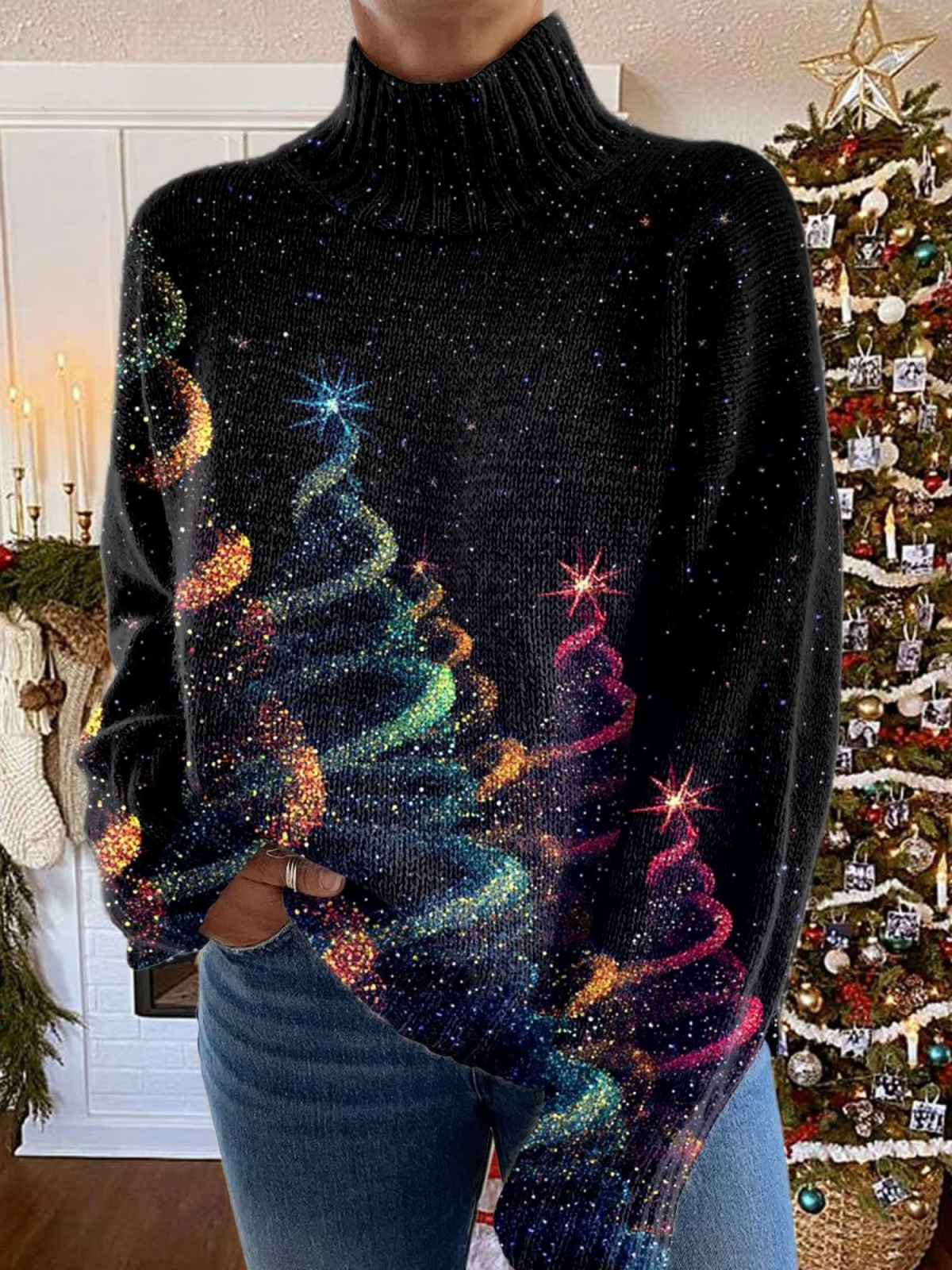 POPPY | GLITTER CHRISTMAS TREE TURTLENECK JUMPER