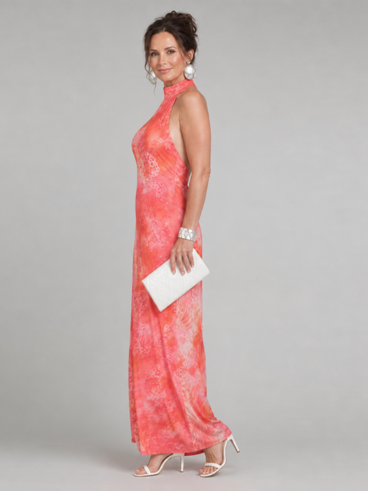 CORALINE | MAXIKLEID MIT HALTERNECK-AUSSCHNITT UND DRUCKMUSTER