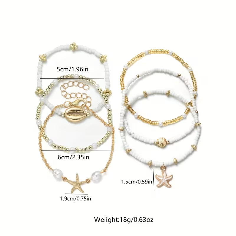CORALIA | KÜSTEN-GOLD & PERLEN ARMBAND-SET, 6-TLG.