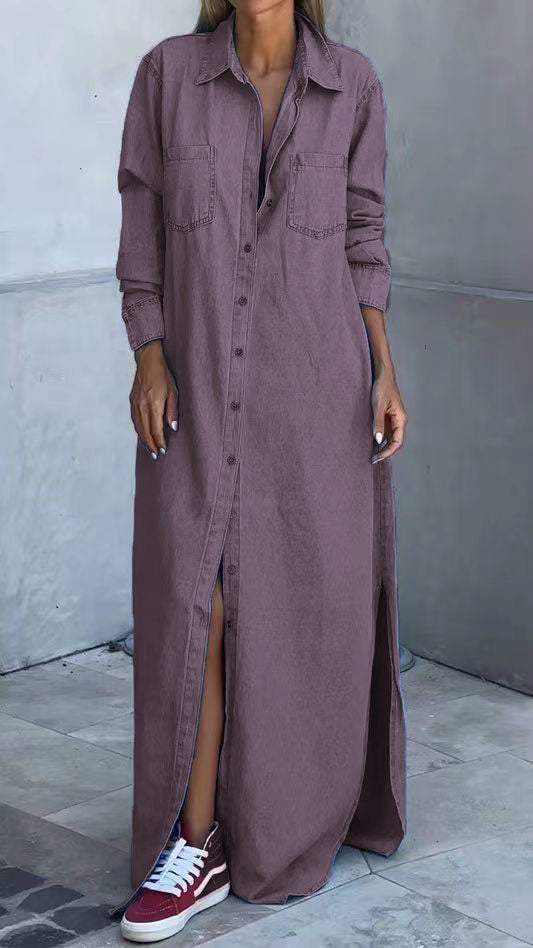 DINAH | LONG SLEEVE LAPEL DENIM DRESS