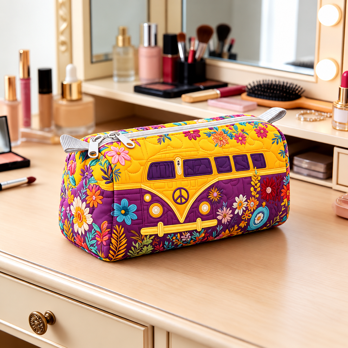 GOLDENBLOOM | KOSMETIKTASCHE IM FLORALEN RETRO-CAMPER-DESIGN