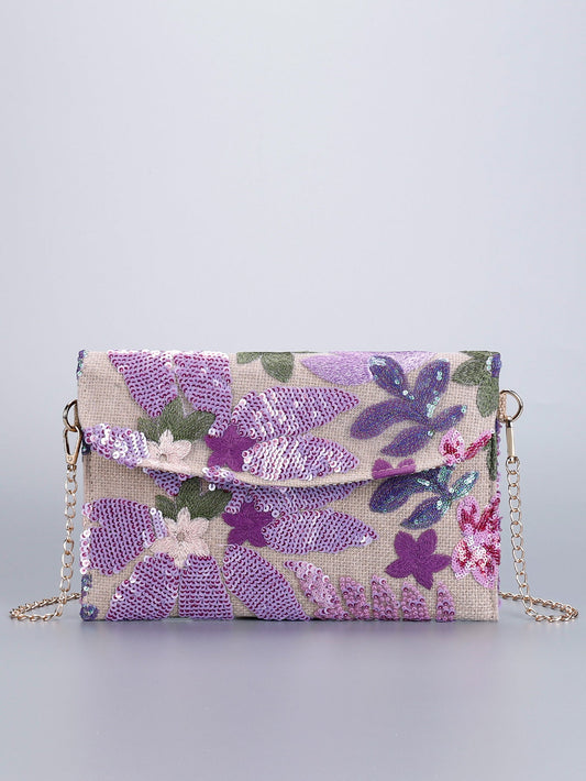 LILACBLOOM | FLORAL SEQUIN CLUTCH CROSSBODY BAG