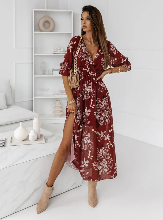 GENEVIEVE | MAXIKLEID MIT BLUMENMUSTER UND WICKELOPTIK
