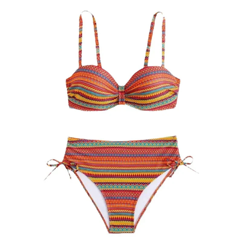 ZARA | GESTREIFTES BIKINI-SET MIT SEITLICHER SCHLEIFE UND HOHEM TAILLENBUND
