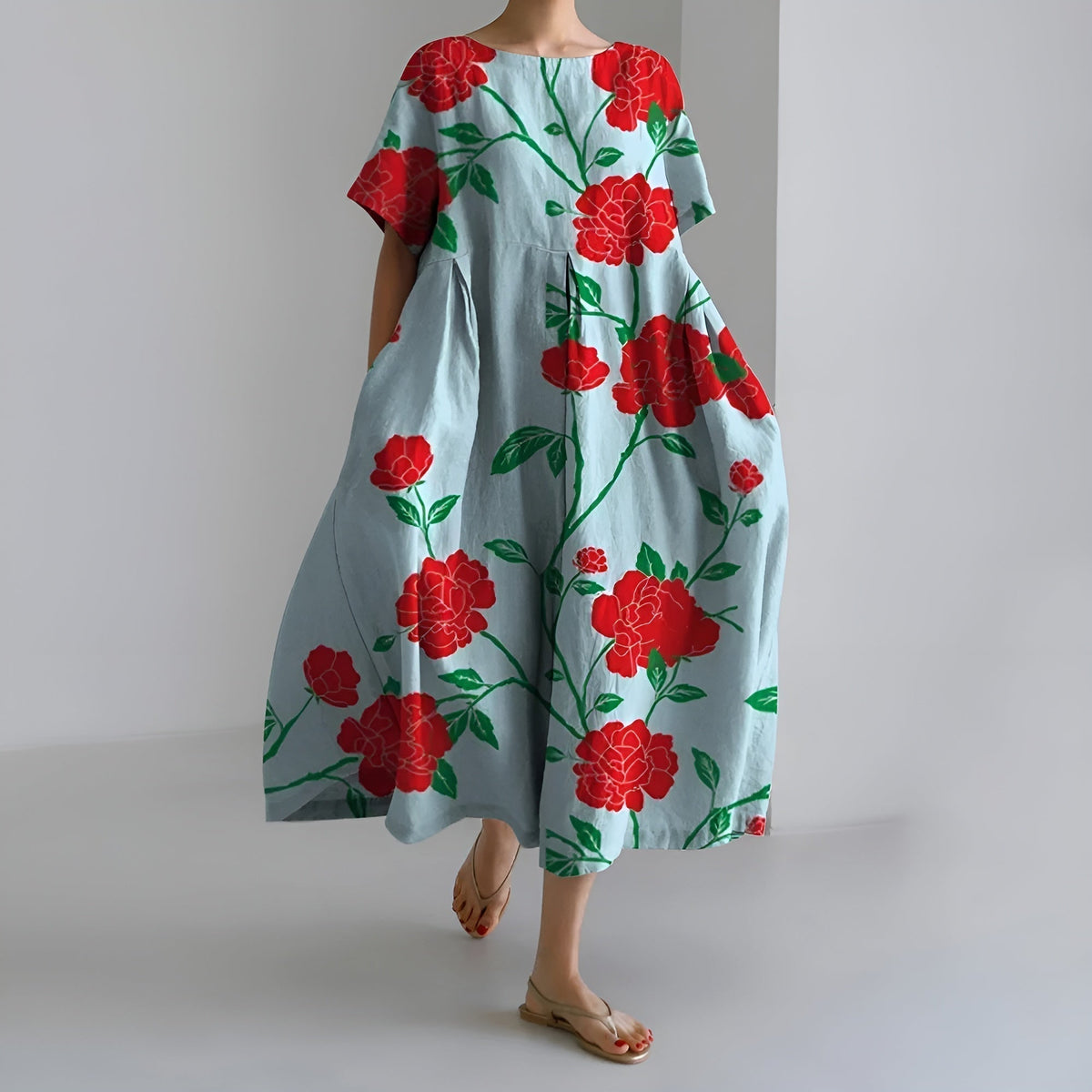 MEERI | KÜNSTLERISCHES MAXIKLEID MIT VINTAGE-BLUMENPRINT UND MÜHELOSER ELEGANZ