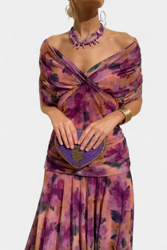 PENELOPE | LANGES BLUMIGES V-AUSSCHNITT-KLEID