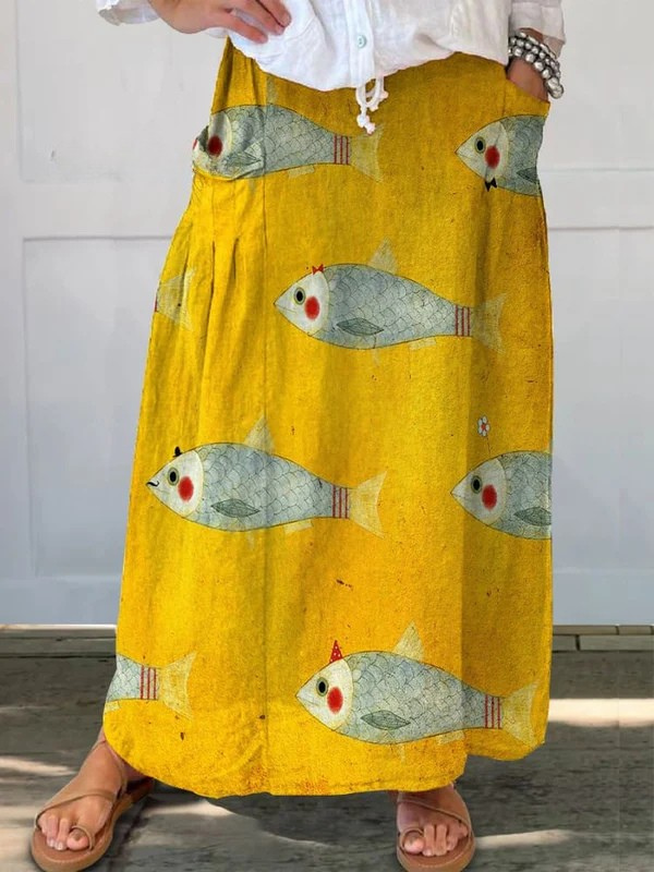 ELLI | ROCK MIT TASCHEN UND VINTAGE-FISCH-PRINT