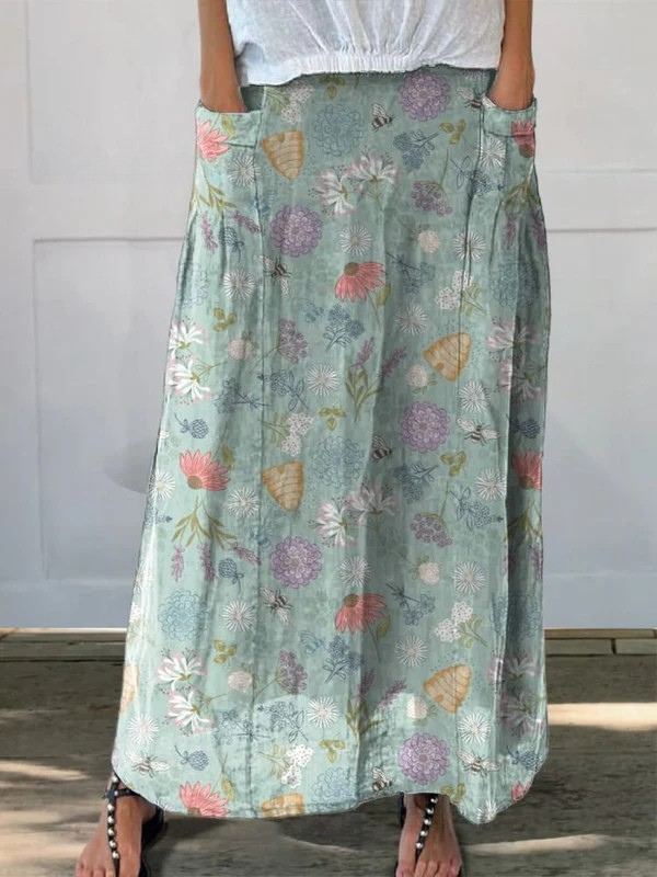 DAISY | POCKETROCK MIT BLÜHENDEM FRÜHLINGS-BLUMEN- UND HUMMELMUSTER