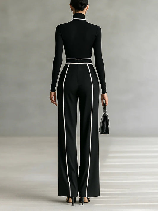SOPHIE | WHITE TRIM HIGH NECK TOP AND WIDE LEG PANTS SET