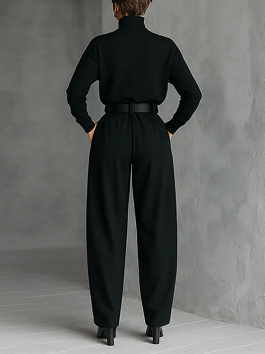 ISLA | ALL BLACK TURTLENECK TOP AND STRAIGHT LEG PANTS SET