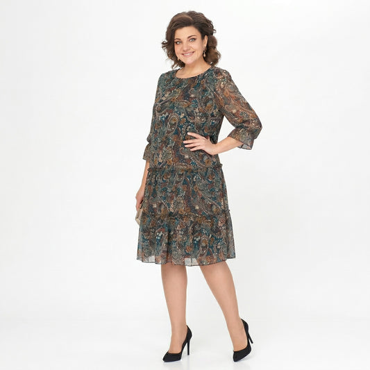NOREEN | MIDI-KLEID AUS CHIFFON MIT PAISLEY-MUSTER UND BAUCH-KASCHIERUNG