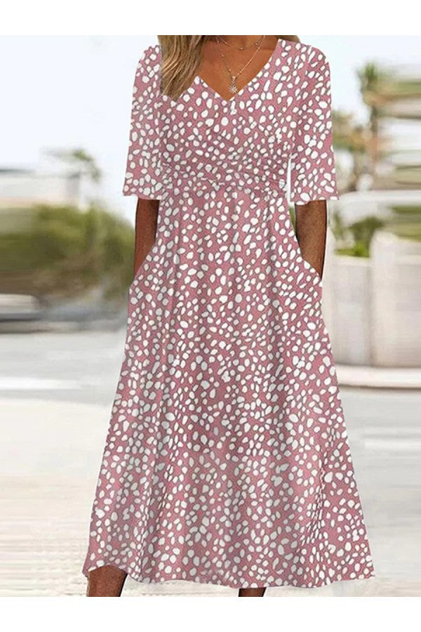 EVELYN | ELEGANT TUMMY-FLATTERING POLKA DOT MIDI DRESS