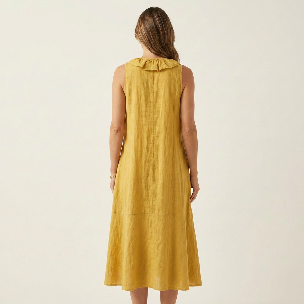 VIOLETTE | MAXIKLEID ÄRMELLOS MIT V-AUSSCHNITT UND RÜSCHENFRONT