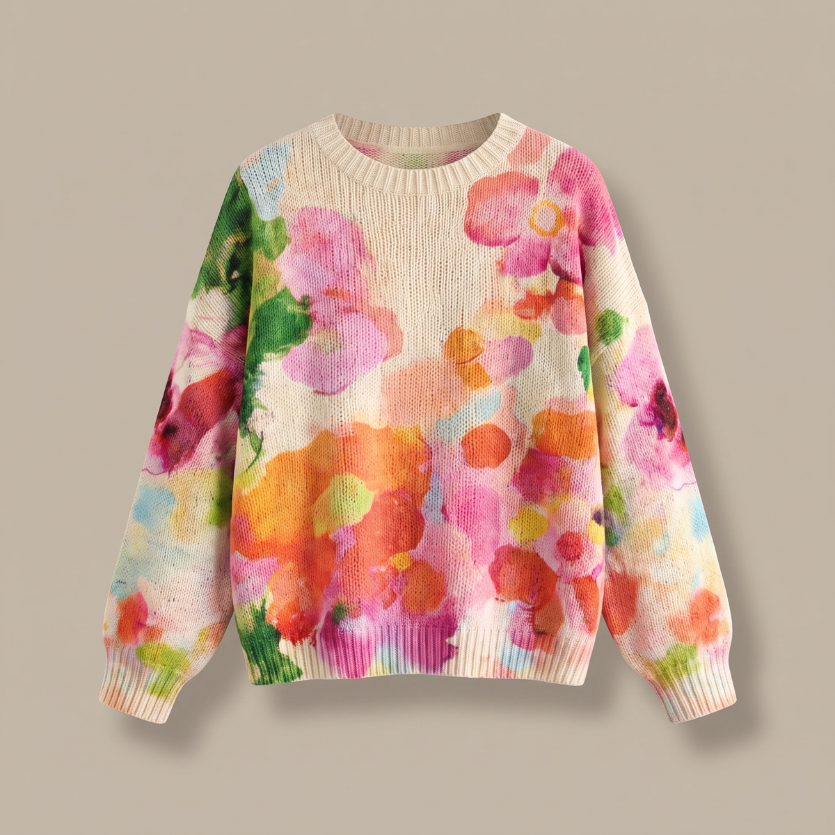 FERRONA | MEHRFARBIGER STRICKPULLOVER MIT TIE-DYE-BLUMENMUSTER