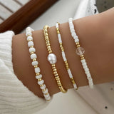 AVELINE | GOLD-PERLEN-AKZENT-ARMBANDSET, 4-TEILIG