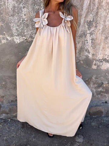 SYBIL | BOW STRAP U-NECK MAXI DRESS