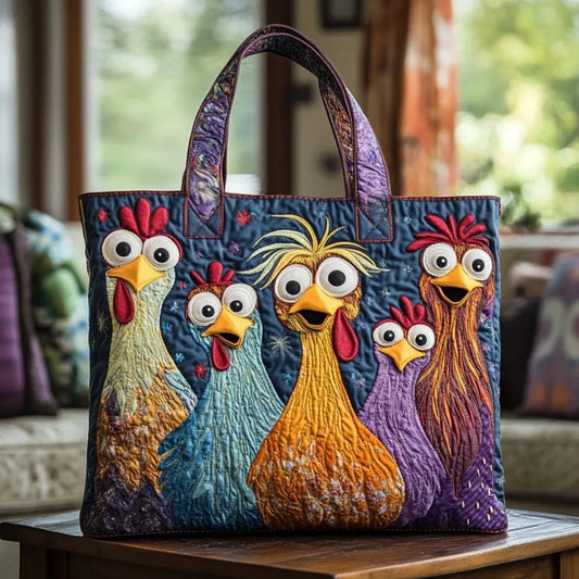 HATTIE | HANDGEFERTIGTE TASCHE MIT FÜNF BUNTEN HÜHNERN