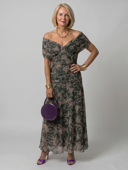 CALEN | OFF SHOULDER FLOW MIDI DRESS
