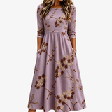 VIOLET | MIDI-KLEID MIT TASCHEN UND HEATHER-WIESENBLUMENMUSTER
