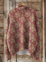 ROSE | RETRO-PULLI MIT ROSENMUSTER UND ROLLKRAGEN