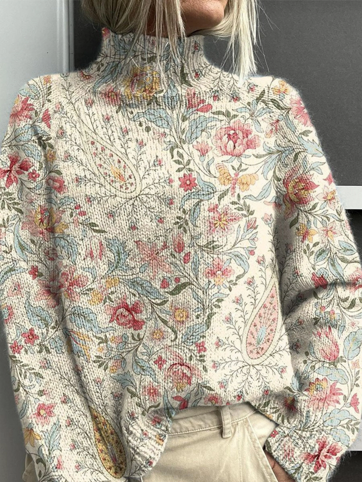 JULIA | VINTAGE-ROLLKRAGENPULLOVER MIT PAISLEY-MUSTER