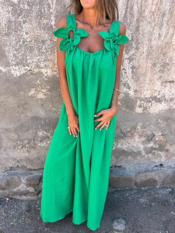 SYBIL | BOW STRAP U-NECK MAXI DRESS