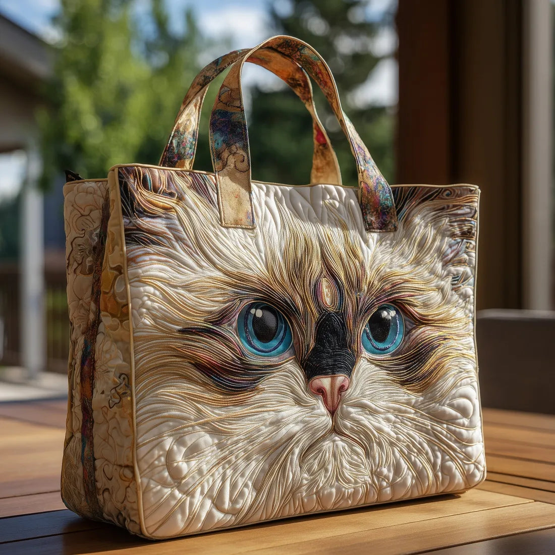IVY | HANDGEFERTIGTE TASCHE „WEISSE KATZE“ MIT BLAUEN AUGEN