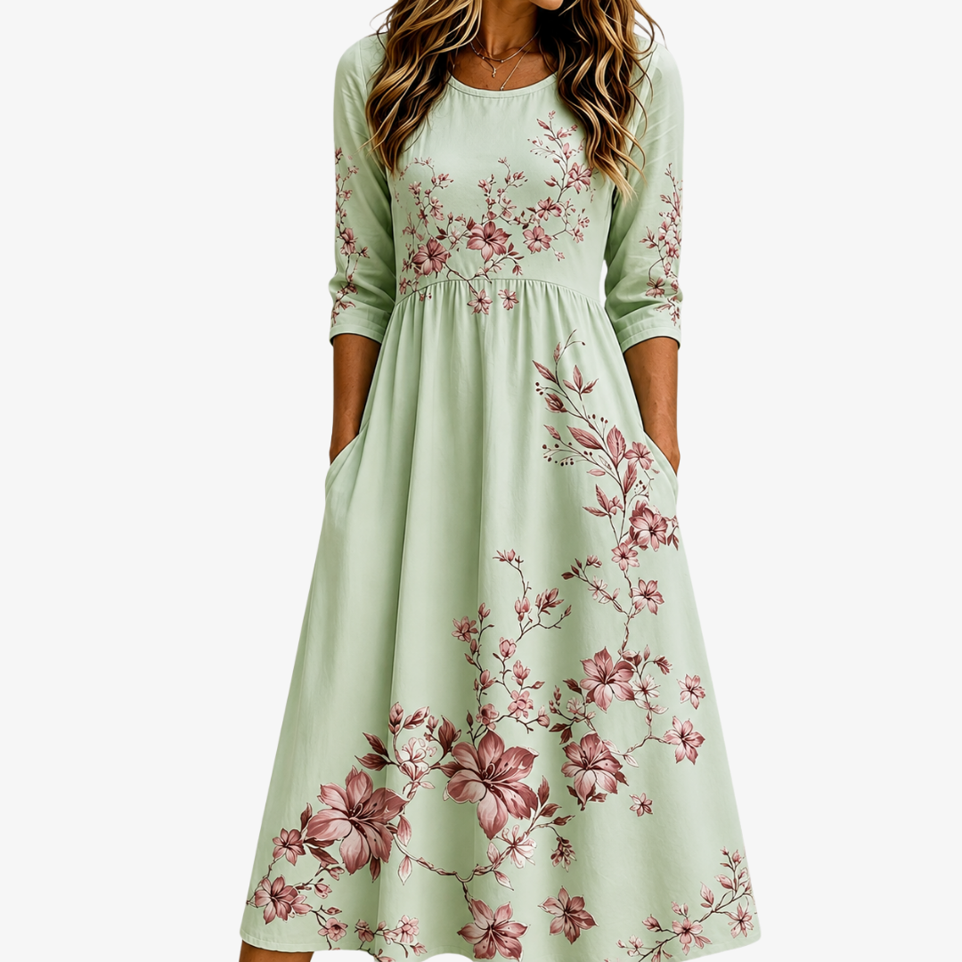 AMELIA | SAGE BLOSSOM GRACE TASCHEN-MIDIKLEID