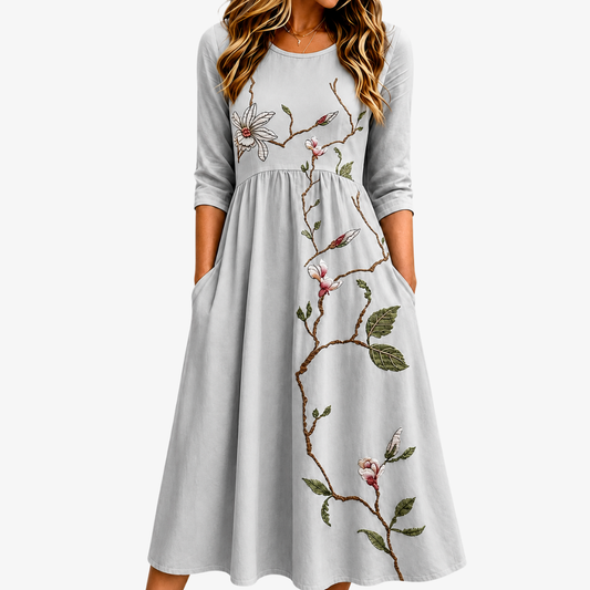 LUCIA | MIDI-KLEID MIT TASCHEN SILVER MEADOW BLOSSOM