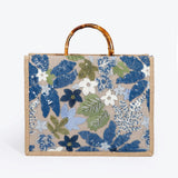 OCEANMEADOW | BLAUE TOTE BAG MIT BLUMENPAILLETTEN UND BAMBUSGRIFF