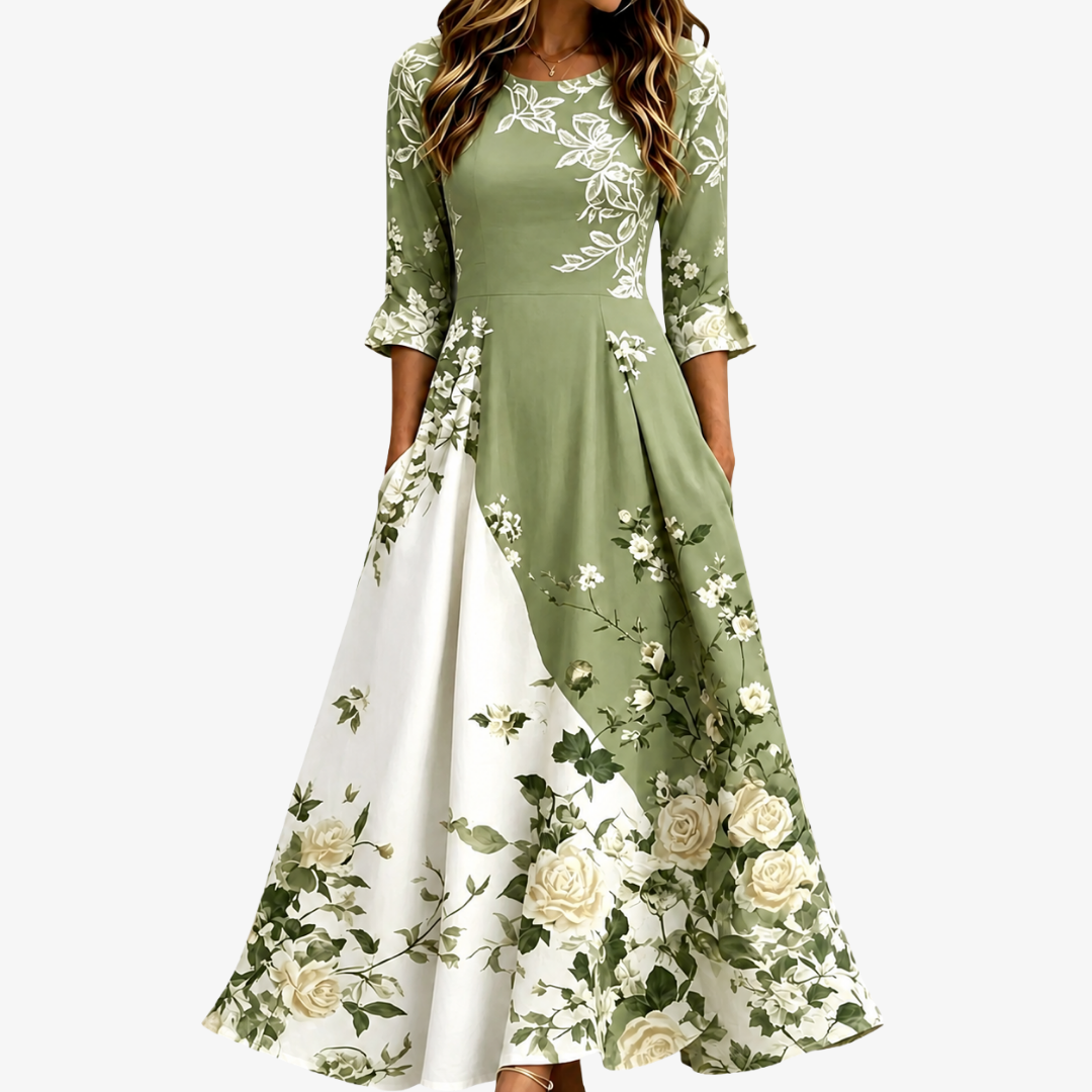VIOLET | SAGE GARDEN ROSE MAXI-KLEID MIT TASCHEN