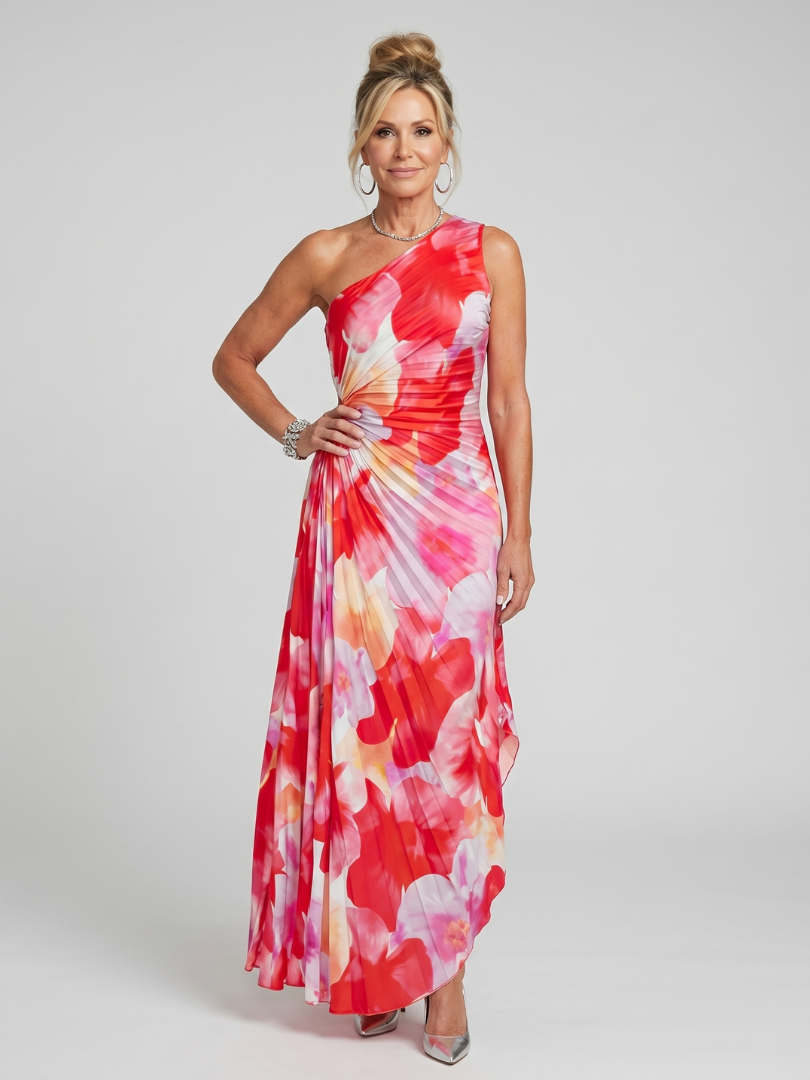 TAYA | MIDI-KLEID MIT EINSEITIGEM PLISSEE-OBERTEIL