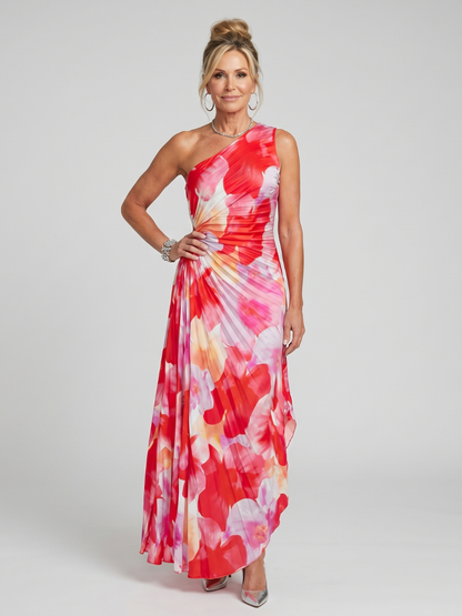 TAYA | MIDI-KLEID MIT EINSEITIGEM PLISSEE-OBERTEIL