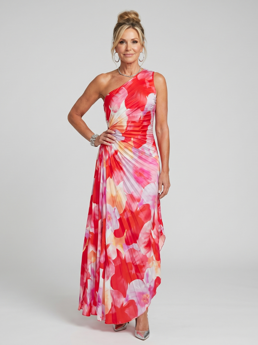 TAYA | MIDI-KLEID MIT EINSEITIGEM PLISSEE-OBERTEIL