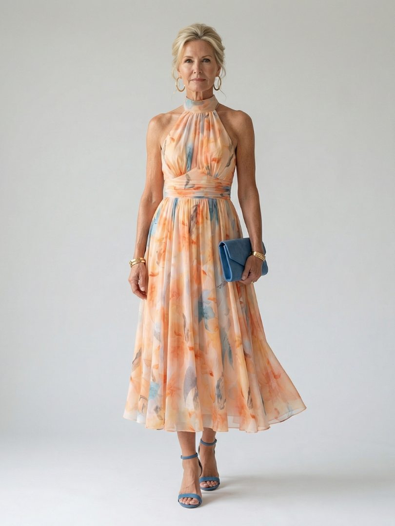 ELIN | MIDI-KLEID MIT HALTERNECK