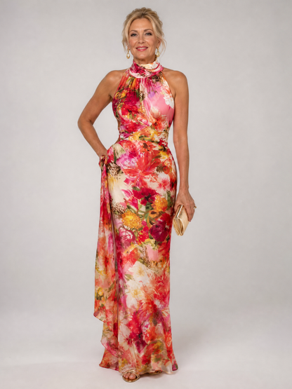 ELISABETTA | MAXIKLEID MIT HALTERNECK UND BLUMENPRINT