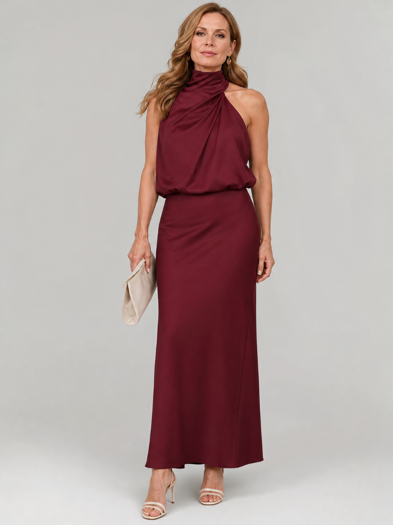 NOPAL | ÄRMELLOSES MIDI-KLEID MIT WASSERFALLAUSSCHNITT