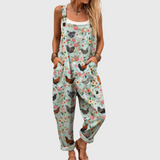 WEICHER JUMPSUIT MIT BLUMEN- UND HÜHNERMUSTER UND TASCHEN