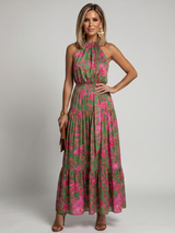 ROWEN | DRAPIERTES HALTERNECK-MIDIKLEID
