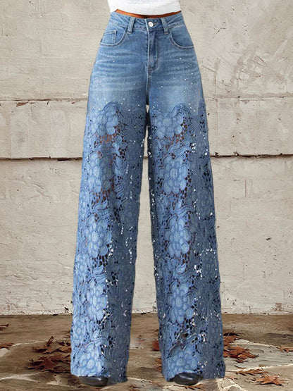 OCTAVIA | JEANS MIT WEITEM BEIN UND SPITZENEINSATZ