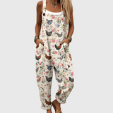 WEICHER JUMPSUIT MIT VINTAGE-HÜHNER- UND BLUMENMUSTER