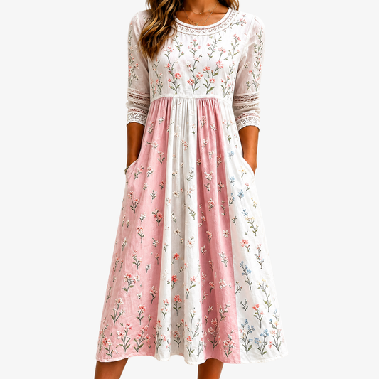 ROSALIE | BLUSH MEADOW PATCHWORK-MIDIKLEID MIT TASCHEN