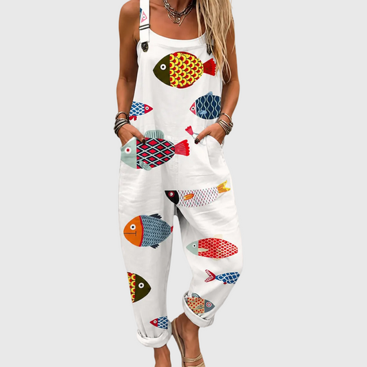 WEICHER JUMPSUIT MIT BUNTEM FISCH-DESIGN