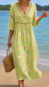 ELSIE | HELLGRÜNES MIDI-KLEID MIT ZARTEN BLUMEN