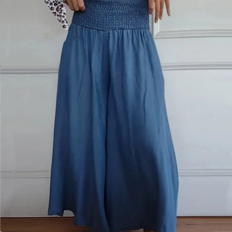 BLYTHE | WEIT GESCHNITTENE HIGH-WAIST-JEANSHOSE MIT SMOK-DETAIL