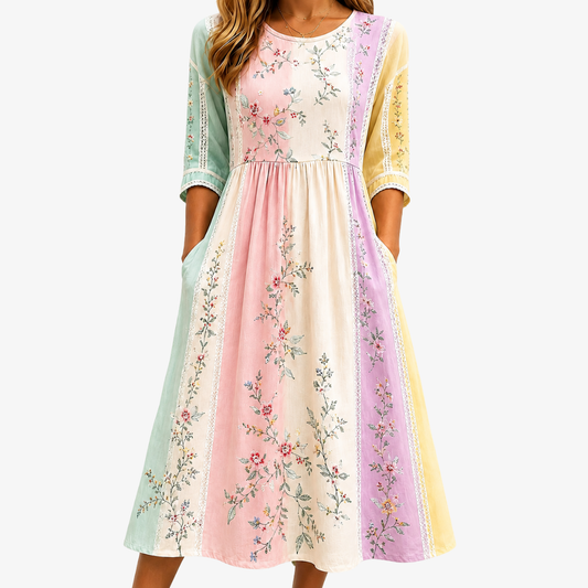 CLARA | MIDI-KLEID MIT TASCHEN – PASTEL GARDEN