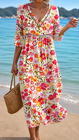 SOPHIE | ZARTES SOMMER-MIDIKLEID MIT LEBENDIGEM BLUMENPRINT
